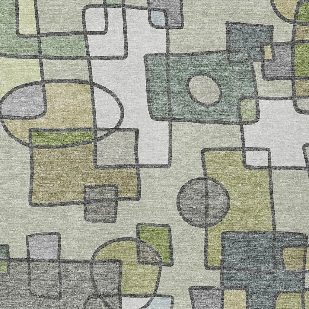 8' X 10' Fern Green And Green Geometric Washable Indoor Outdoor Area Rug Homeroots Outdoor