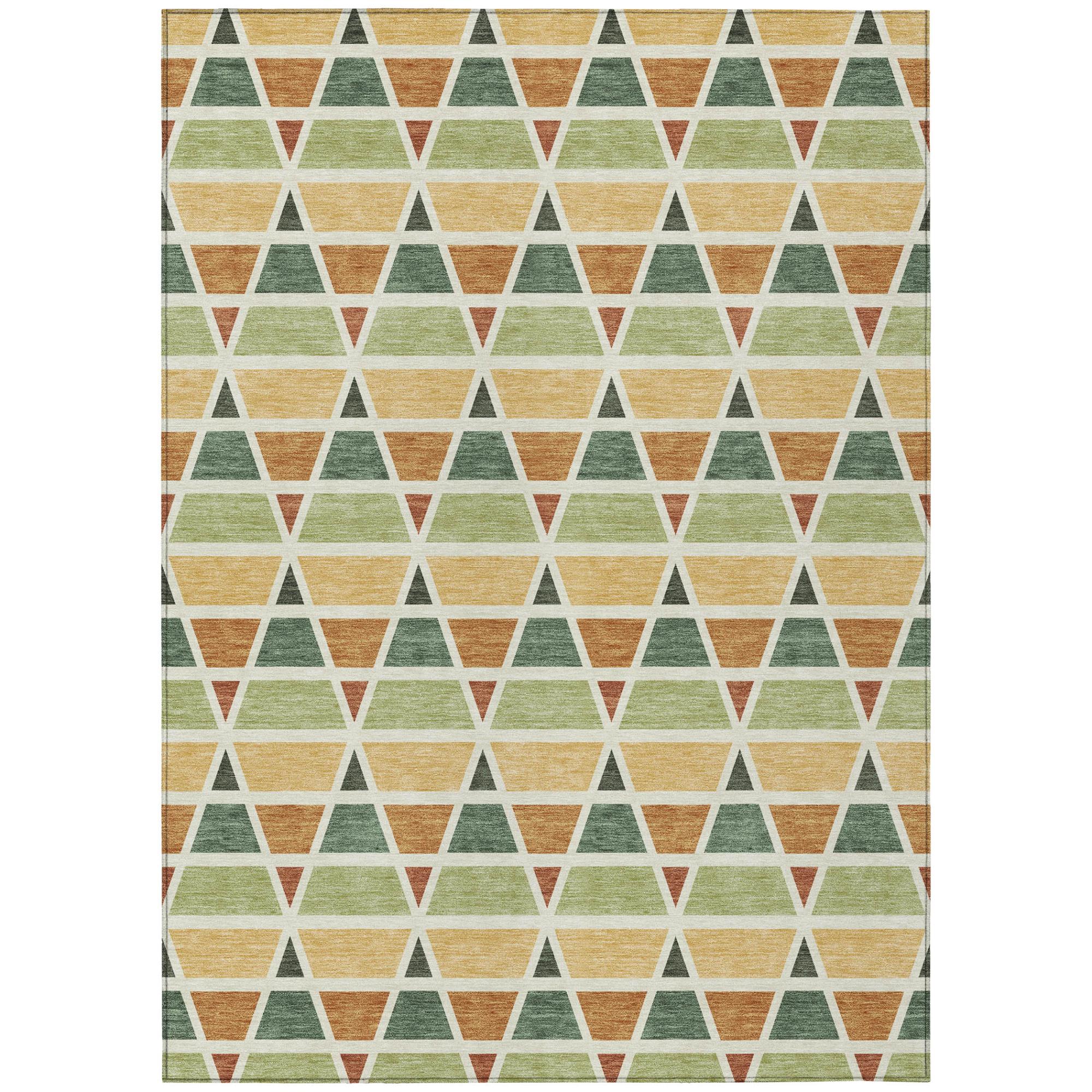 8' X 10' Fern Green And Green Geometric Washable Indoor Outdoor Area Rug Homeroots Outdoor