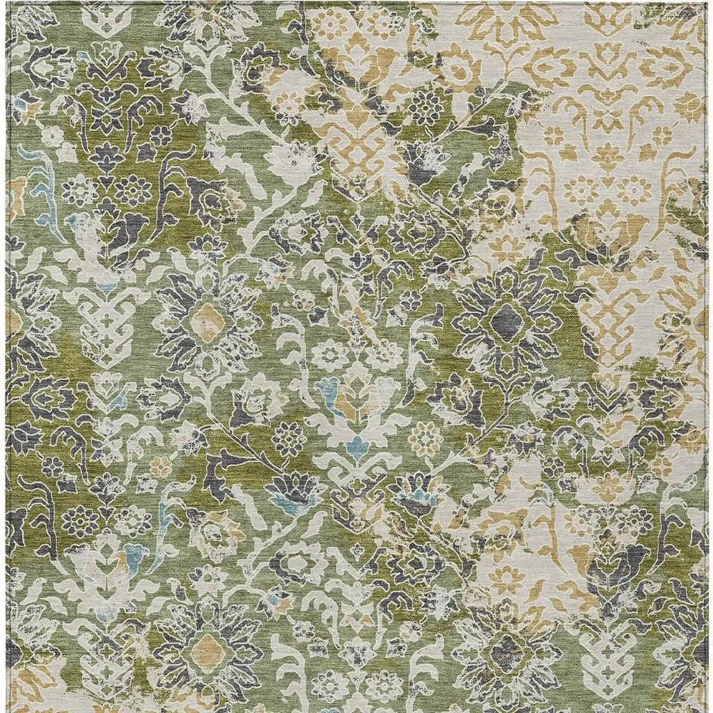 8' X 10' Fern Green And Ivory Geometric Washable Indoor Outdoor Area Rug Homeroots Outdoor
