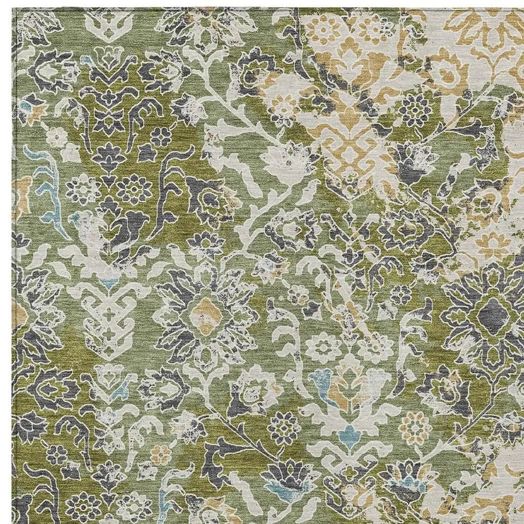 8' X 10' Fern Green And Ivory Geometric Washable Indoor Outdoor Area Rug Homeroots Outdoor