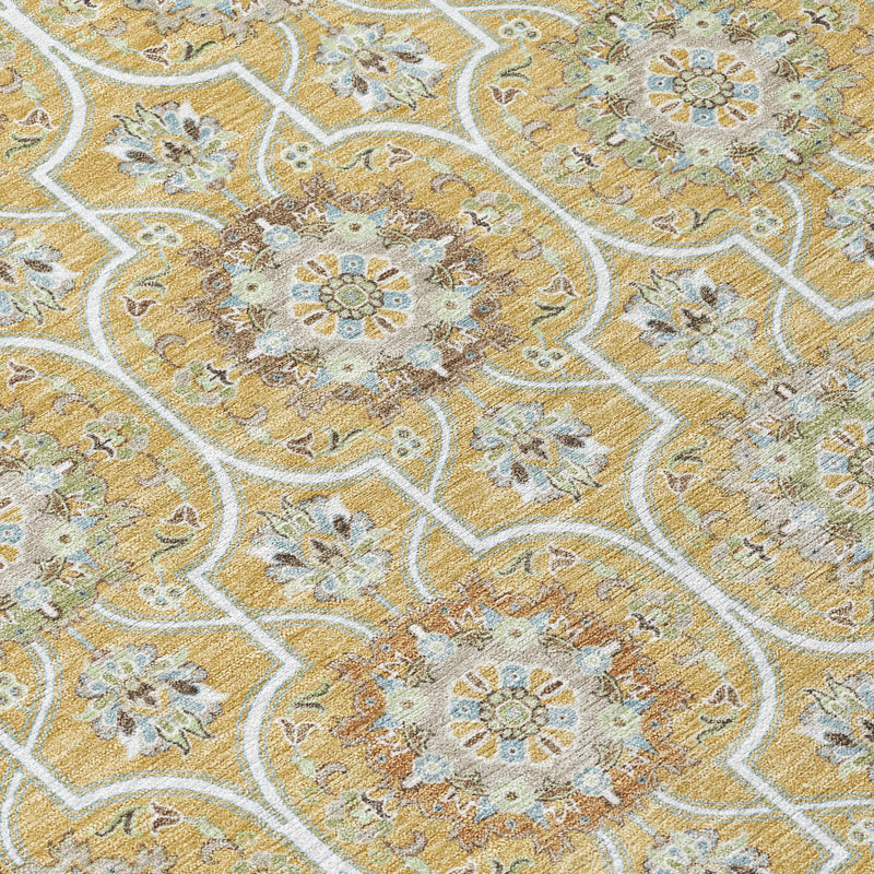 8' X 10' Gold And Beige Floral Medallion Washable Indoor Outdoor Area Rug Homeroots Outdoor