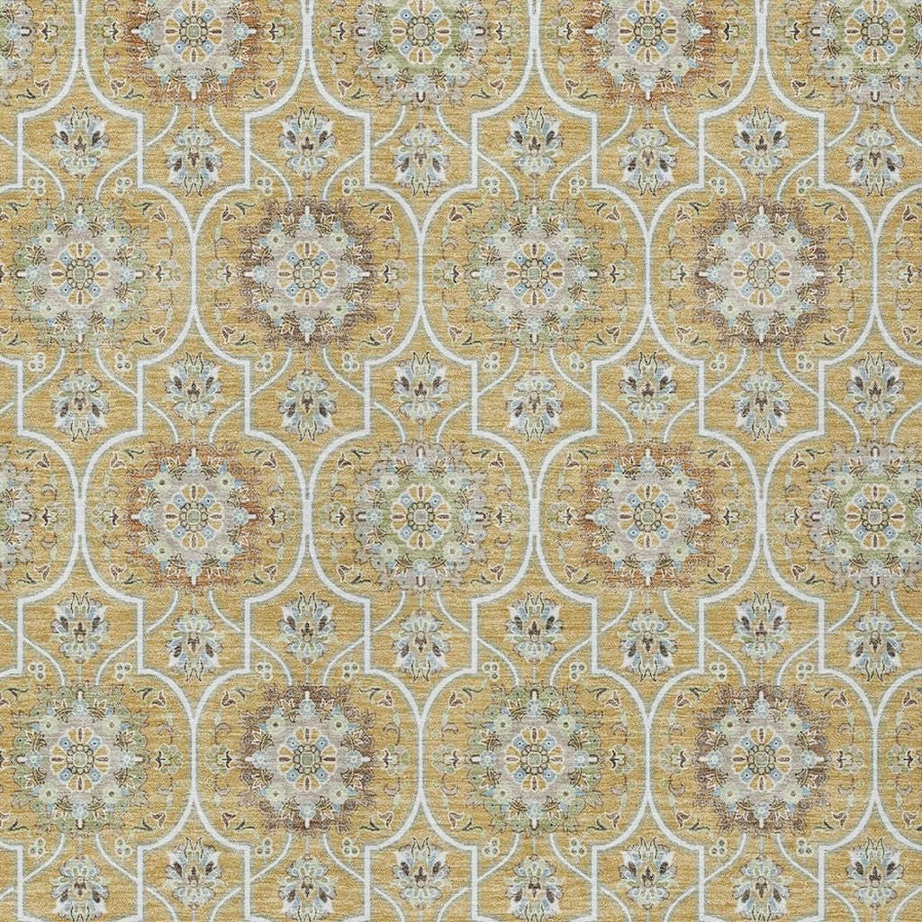 8' X 10' Gold And Beige Floral Medallion Washable Indoor Outdoor Area Rug Homeroots Outdoor