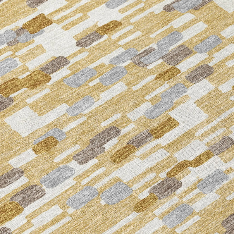 8' X 10' Gold And Beige Geometric Washable Indoor Outdoor Area Rug Homeroots Outdoor