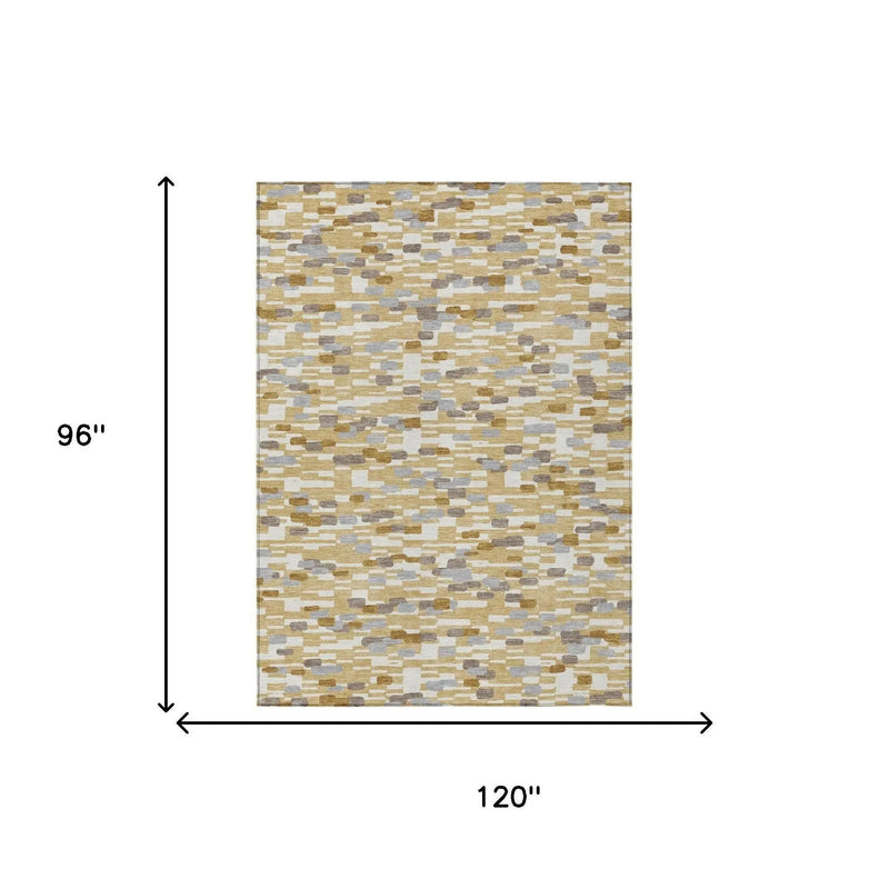 8' X 10' Gold And Beige Geometric Washable Indoor Outdoor Area Rug Homeroots Outdoor