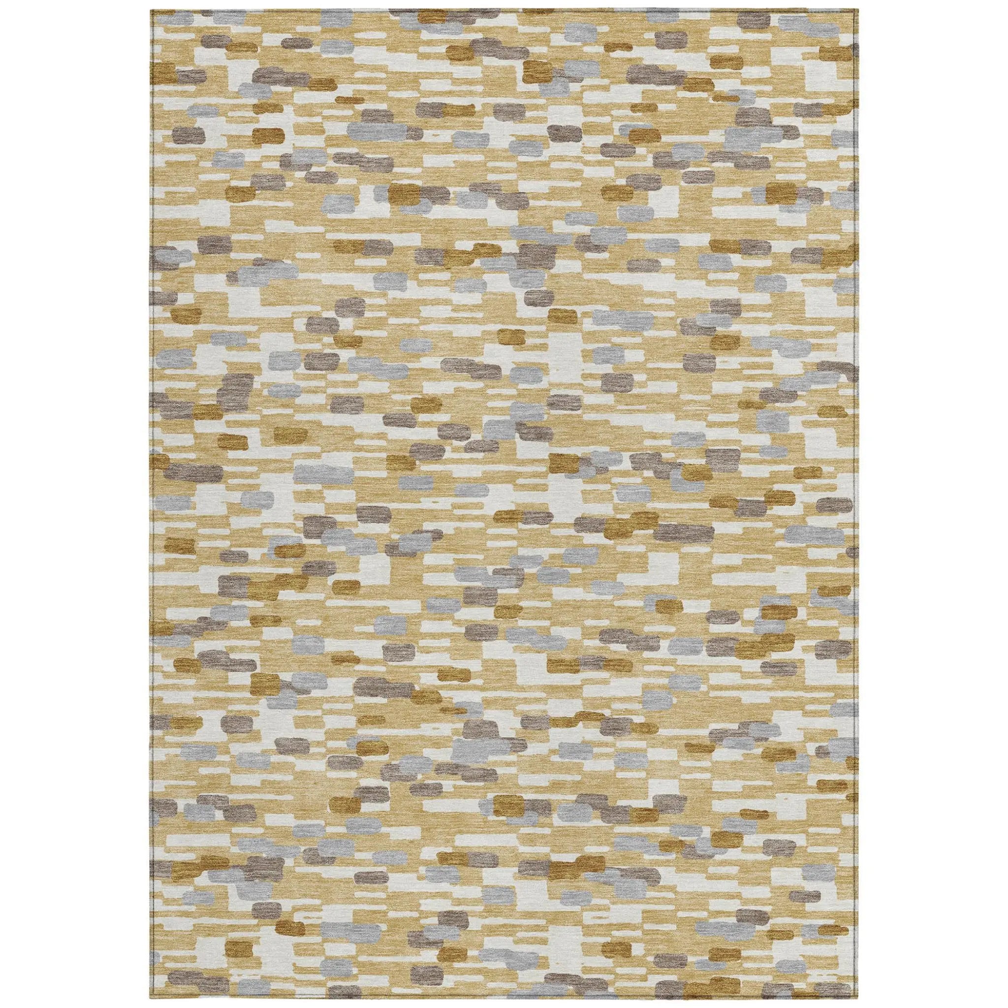 8' X 10' Gold And Beige Geometric Washable Indoor Outdoor Area Rug Homeroots Outdoor