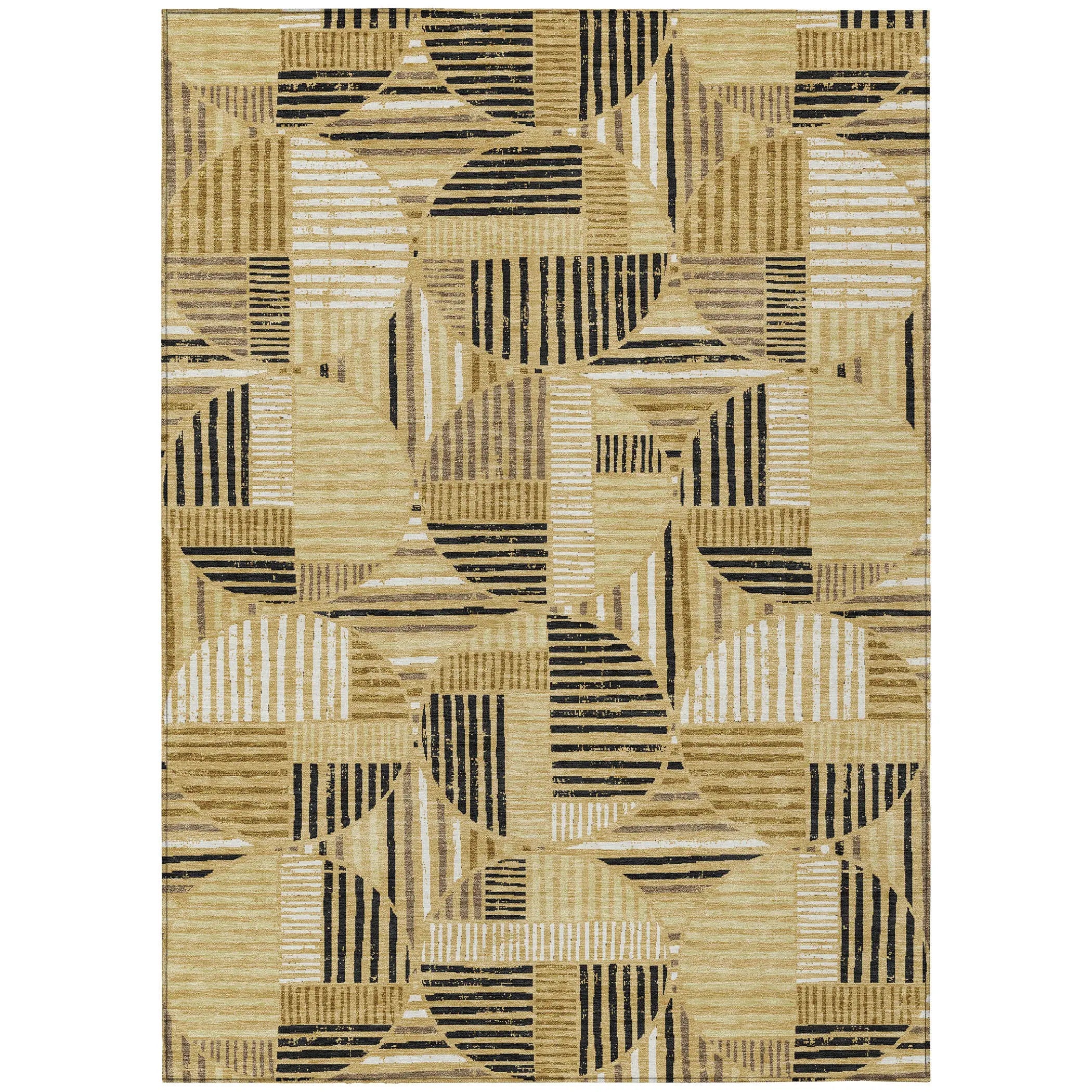 8' X 10' Gold And Blue Geometric Washable Indoor Outdoor Area Rug Homeroots Outdoor