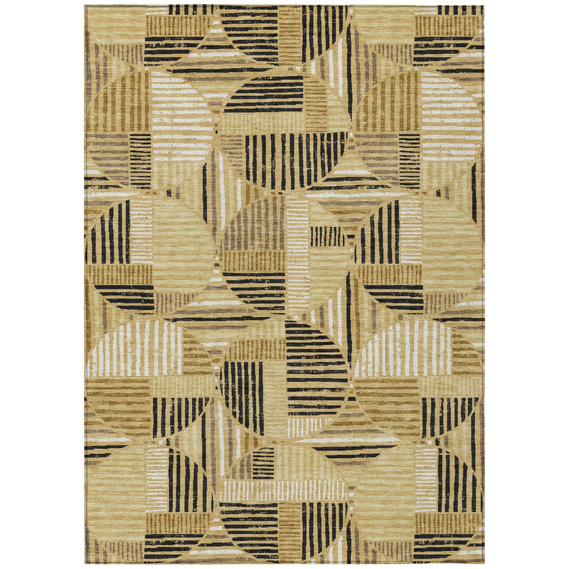 8' X 10' Gold And Blue Geometric Washable Indoor Outdoor Area Rug Homeroots Outdoor