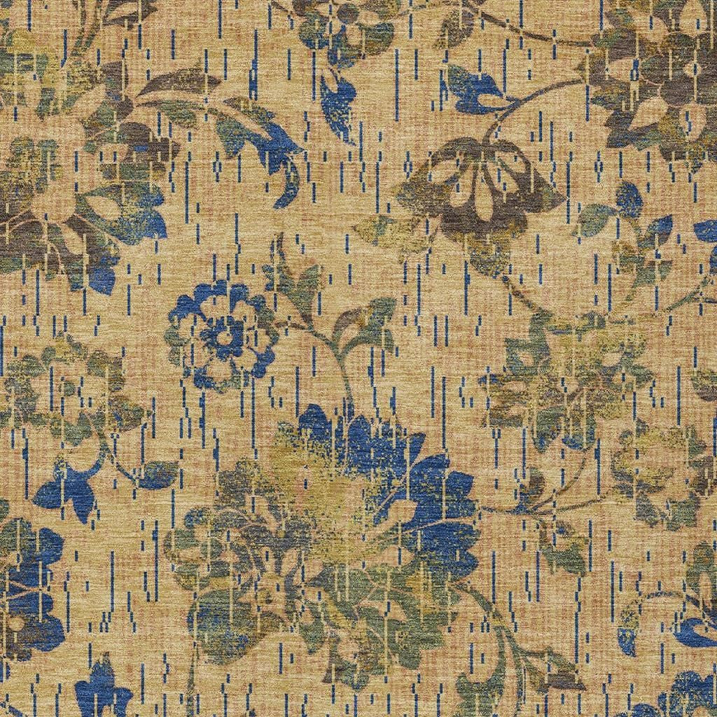 8' X 10' Gold And Brown Floral Washable Indoor Outdoor Area Rug Homeroots Outdoor