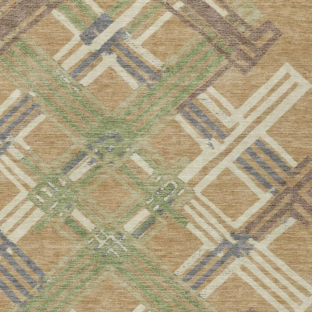 8' X 10' Gold And Brown Geometric Washable Indoor Outdoor Area Rug Homeroots Outdoor