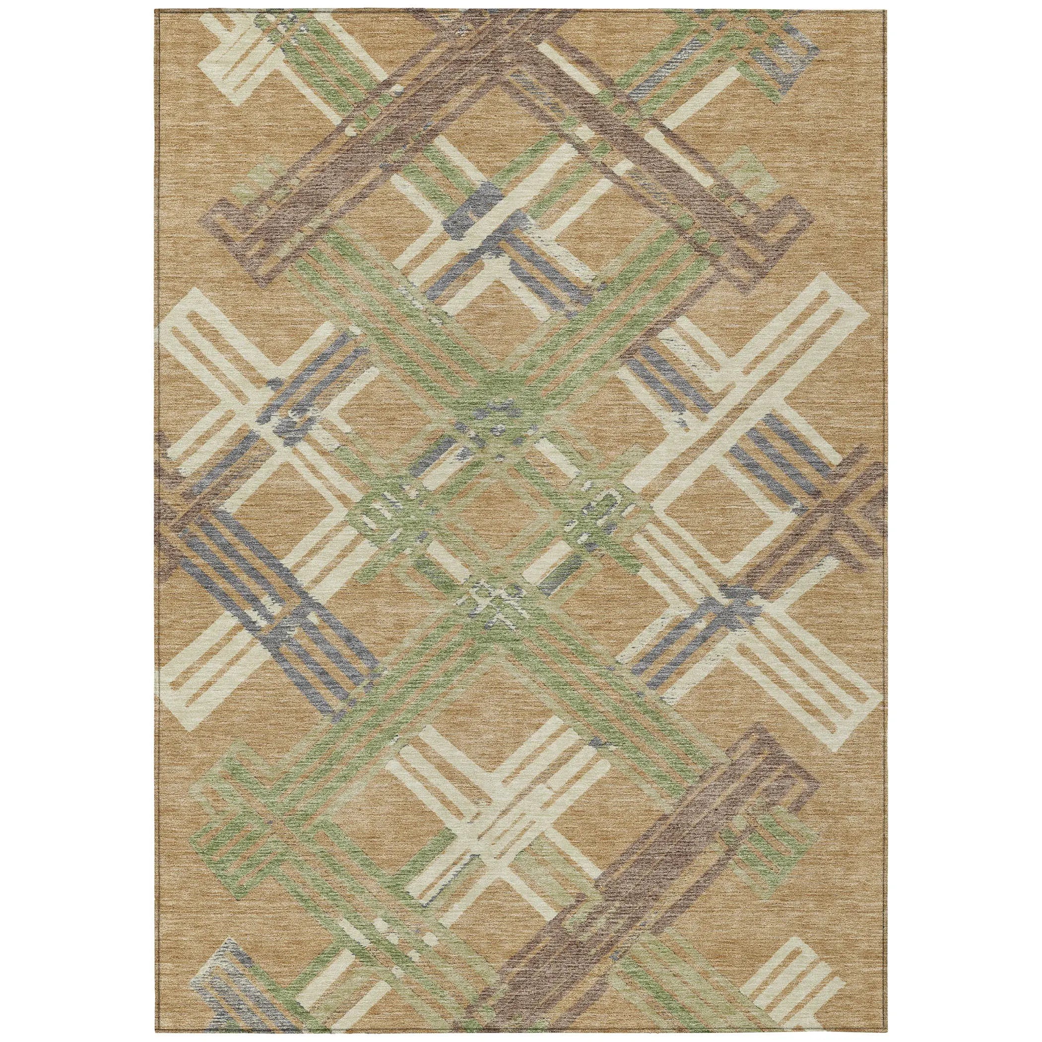 8' X 10' Gold And Brown Geometric Washable Indoor Outdoor Area Rug Homeroots Outdoor