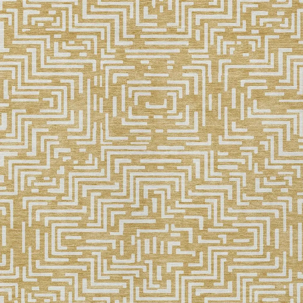 8' X 10' Gold And Brown Geometric Washable Indoor Outdoor Area Rug Homeroots Outdoor
