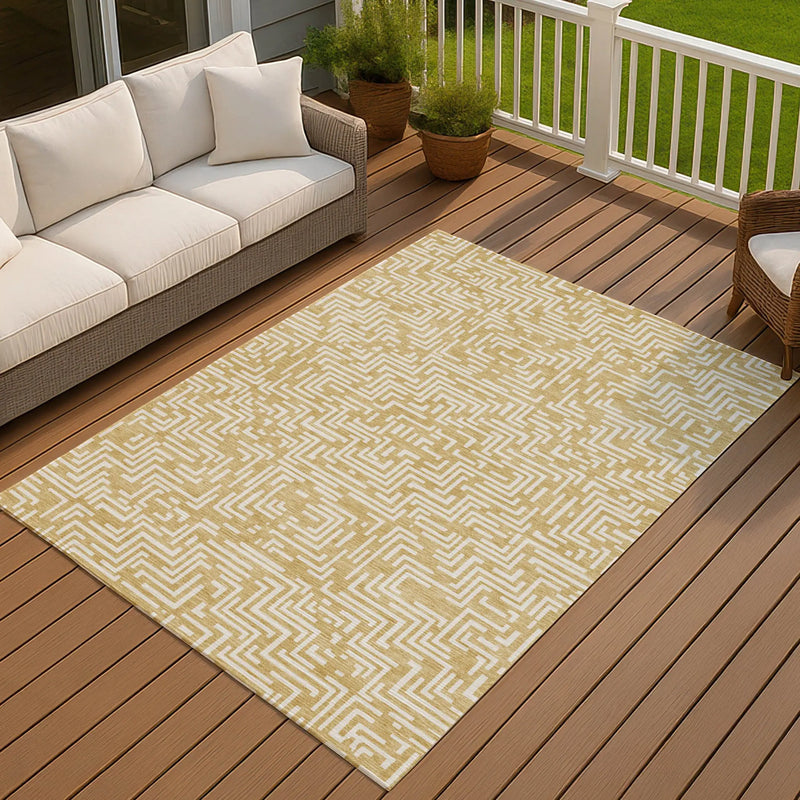 8' X 10' Gold And Brown Geometric Washable Indoor Outdoor Area Rug Homeroots Outdoor