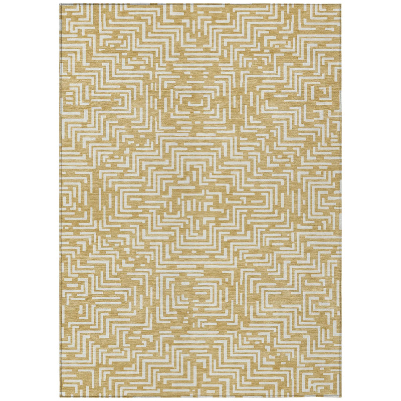 8' X 10' Gold And Brown Geometric Washable Indoor Outdoor Area Rug Homeroots Outdoor