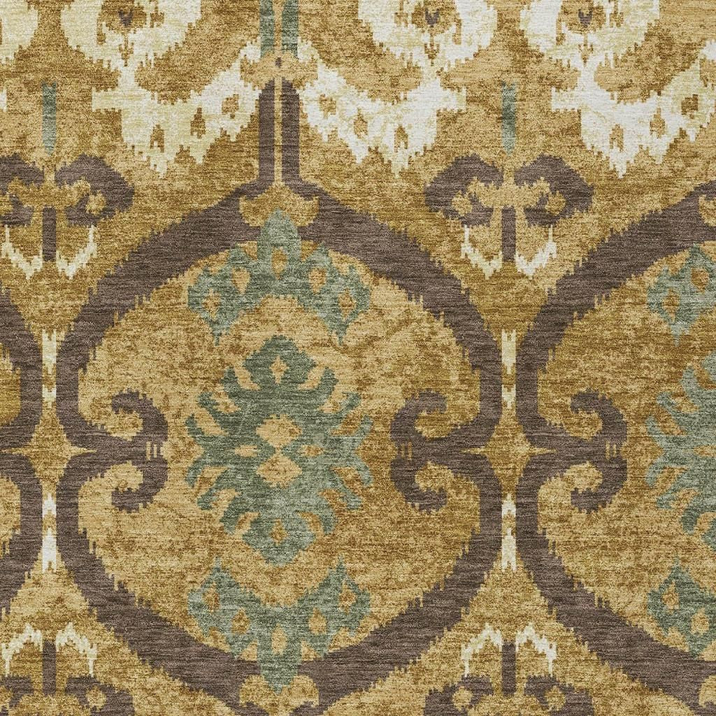 8' X 10' Gold And Brown Ikat Washable Indoor Outdoor Area Rug Homeroots Outdoor