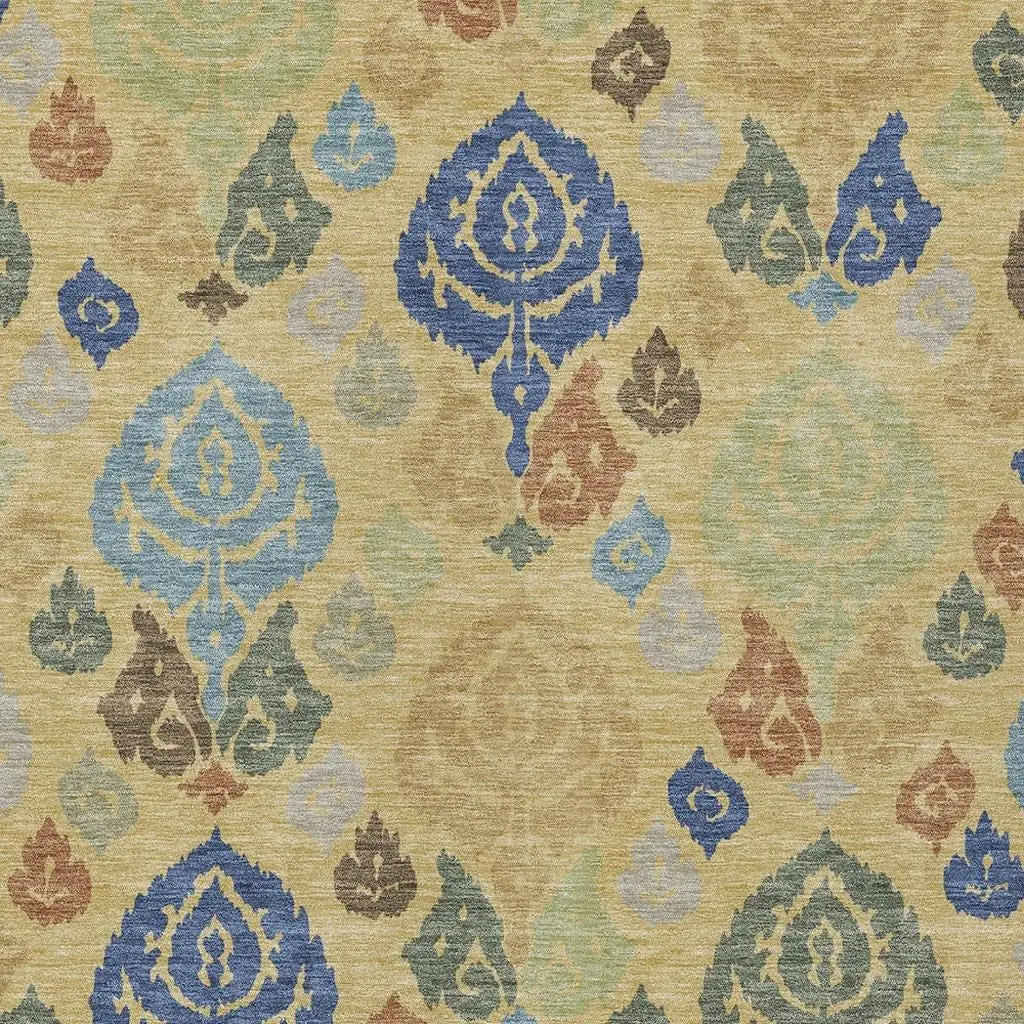 8' X 10' Gold And Chocolate Damask Washable Indoor Outdoor Area Rug Homeroots Outdoor
