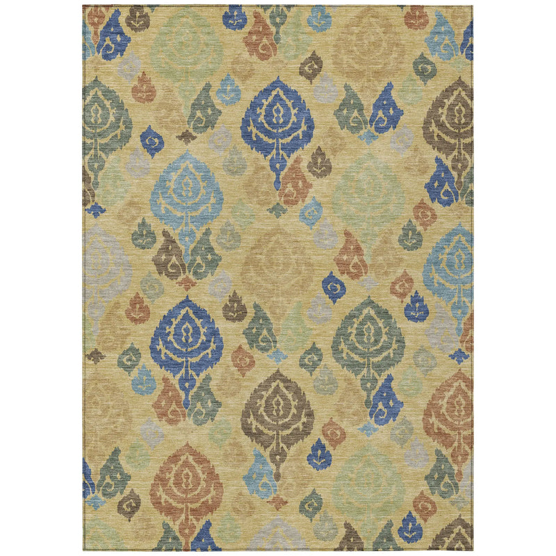 8' X 10' Gold And Chocolate Damask Washable Indoor Outdoor Area Rug Homeroots Outdoor