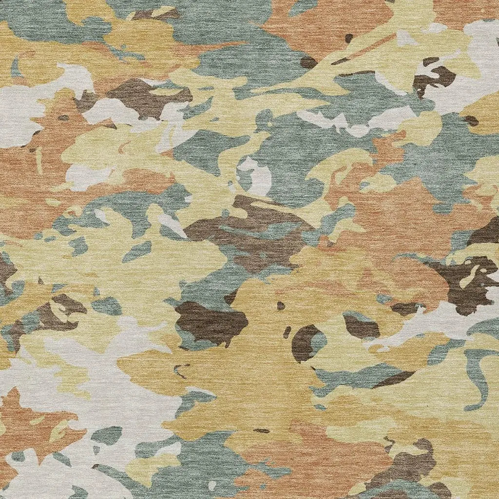 8' X 10' Gold And Copper Abstract Washable Indoor Outdoor Area Rug Homeroots Outdoor