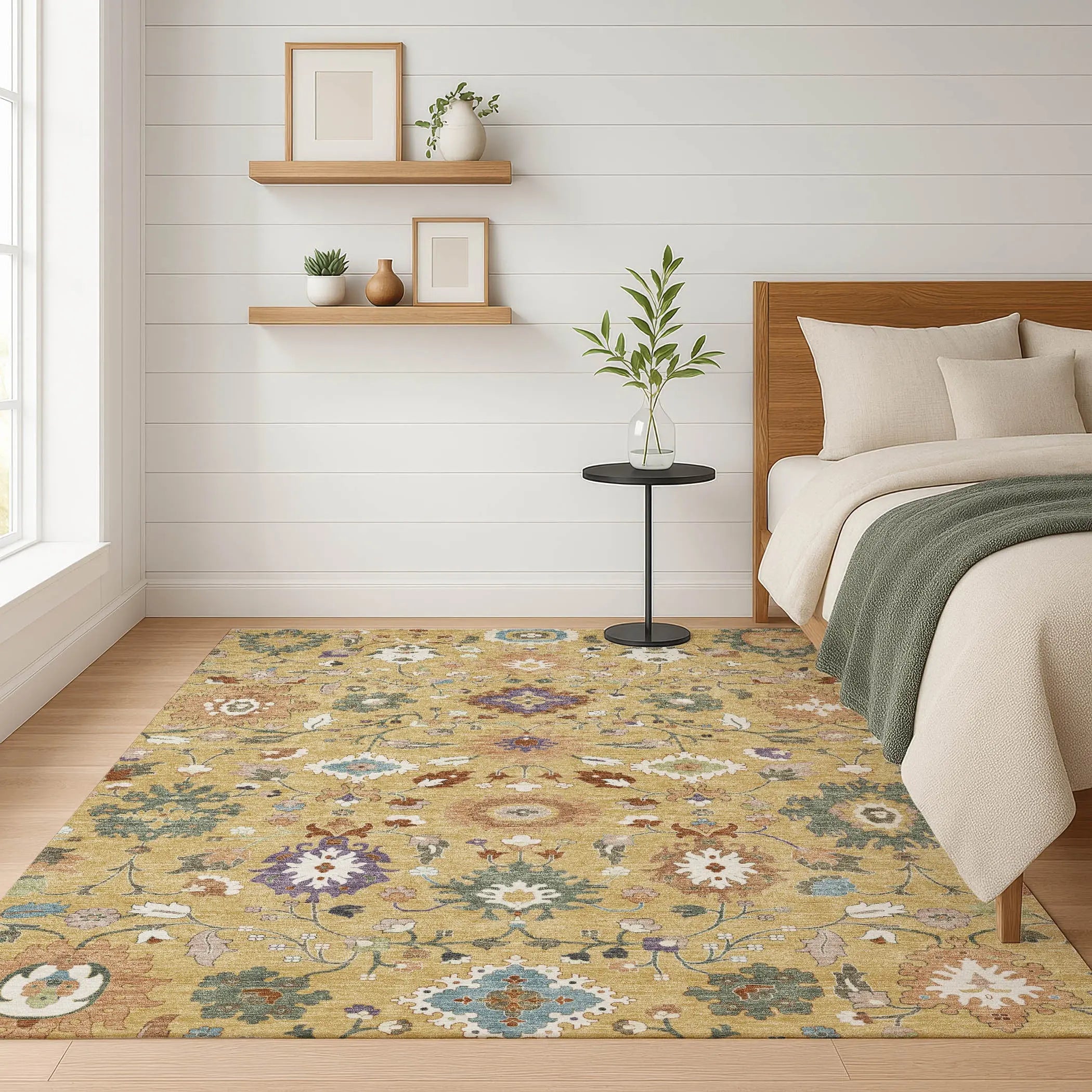 8' X 10' Gold And Copper Floral Medallion Washable Indoor Outdoor Area Rug Homeroots Outdoor