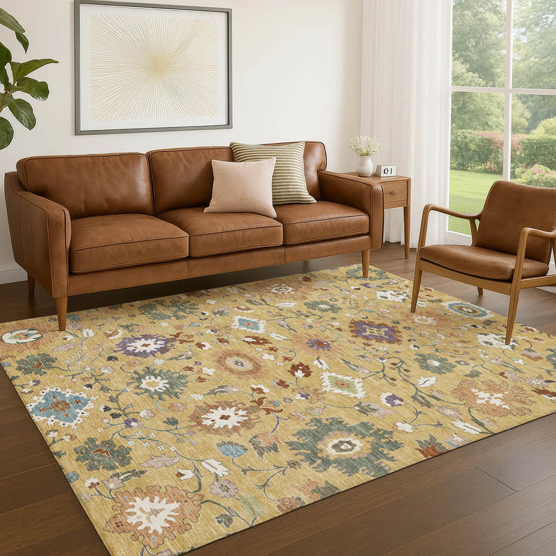8' X 10' Gold And Copper Floral Medallion Washable Indoor Outdoor Area Rug Homeroots Outdoor