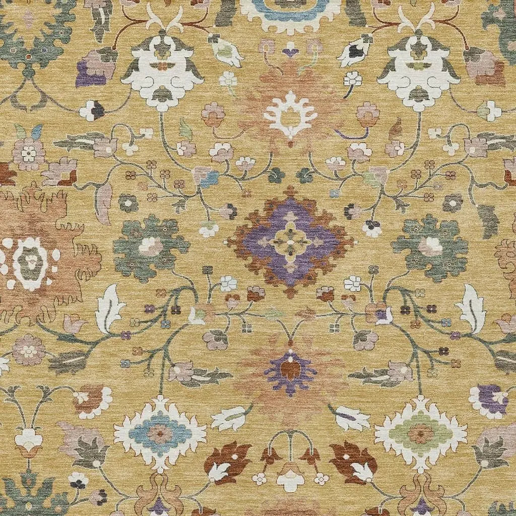 8' X 10' Gold And Copper Floral Medallion Washable Indoor Outdoor Area Rug Homeroots Outdoor