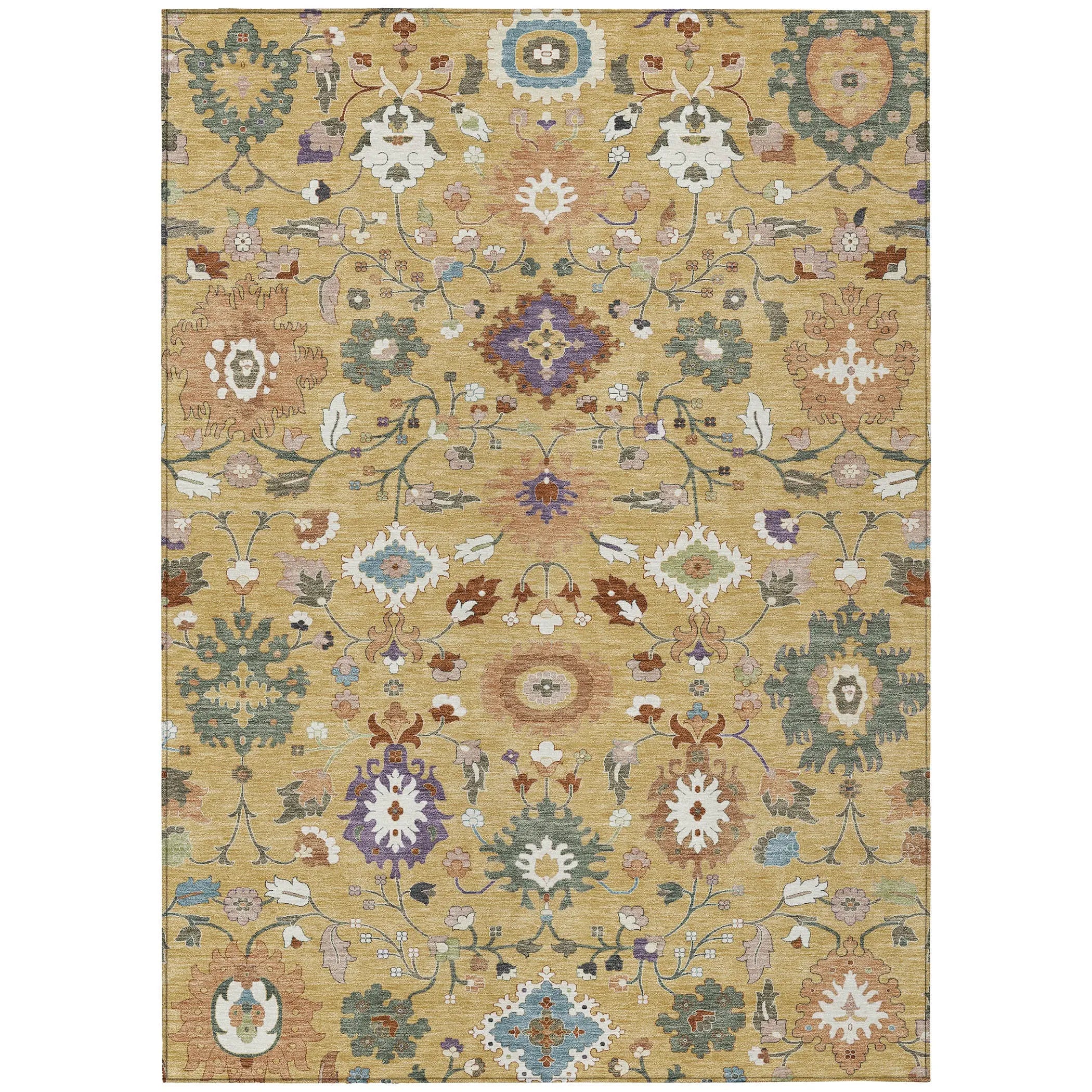 8' X 10' Gold And Copper Floral Medallion Washable Indoor Outdoor Area Rug Homeroots Outdoor