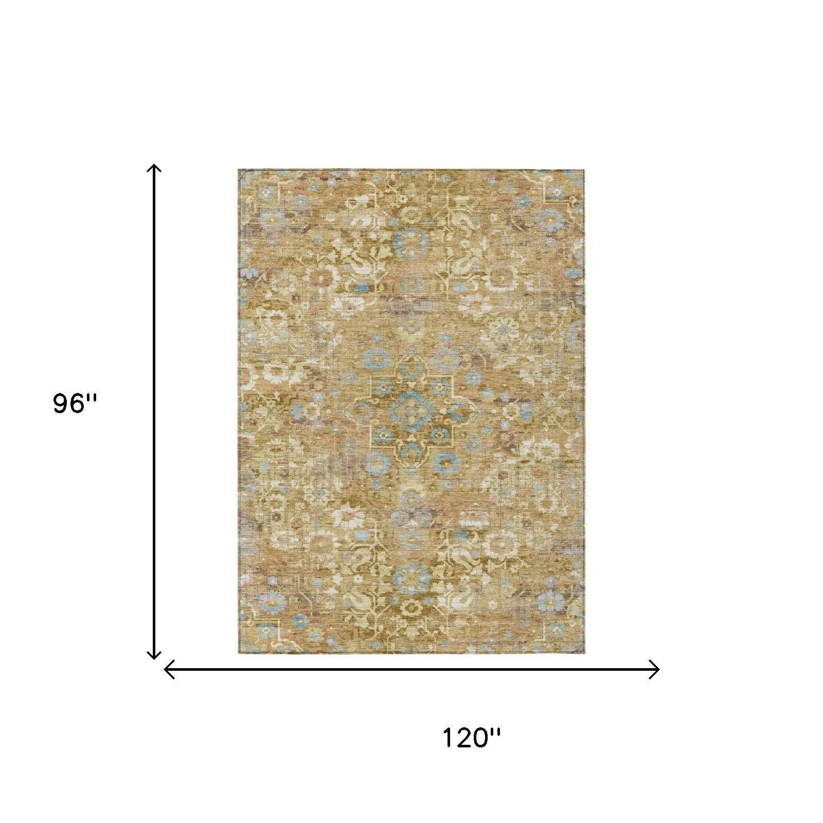 8' X 10' Gold And Copper Floral Medallion Washable Indoor Outdoor Area Rug Homeroots Outdoor