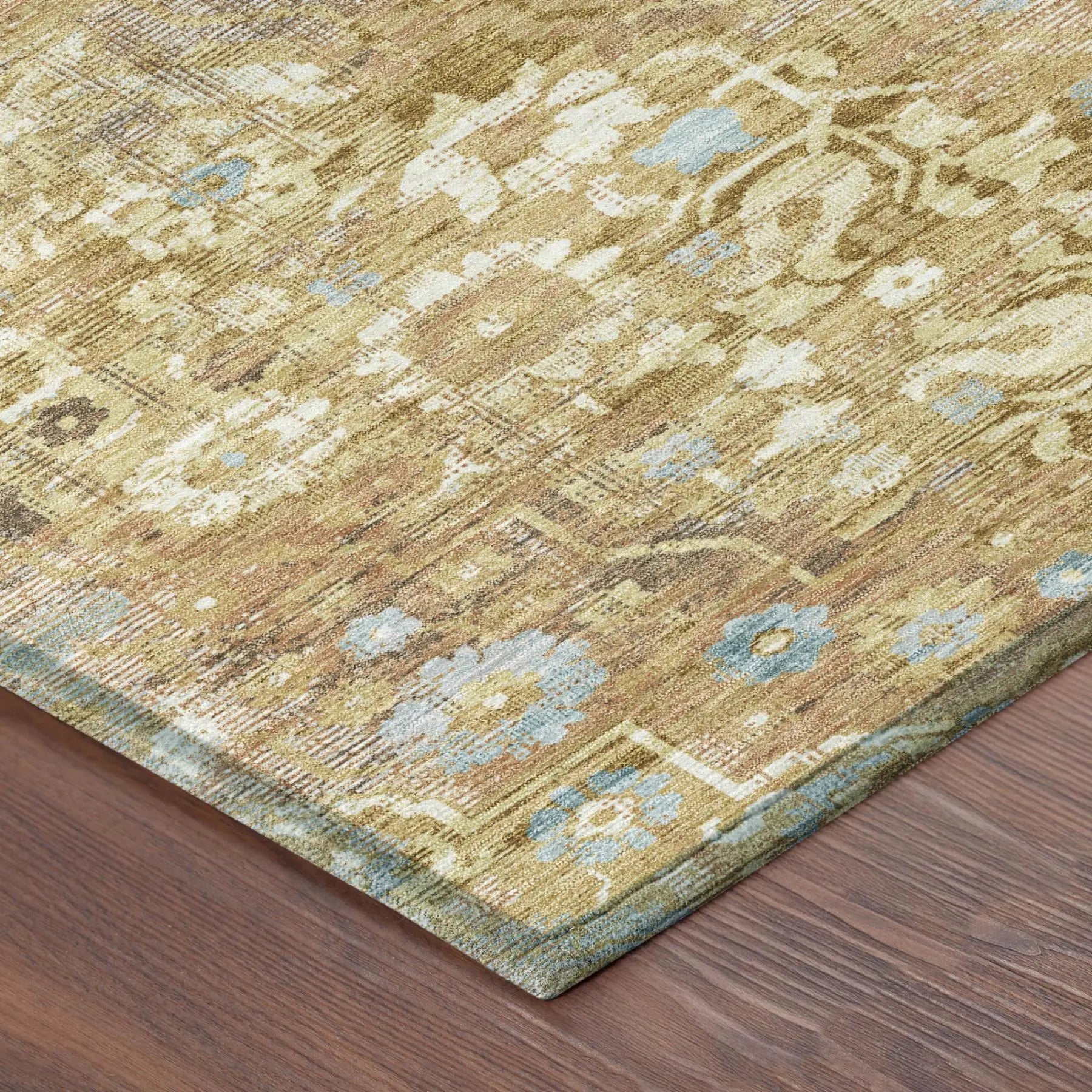 8' X 10' Gold And Copper Floral Medallion Washable Indoor Outdoor Area Rug Homeroots Outdoor
