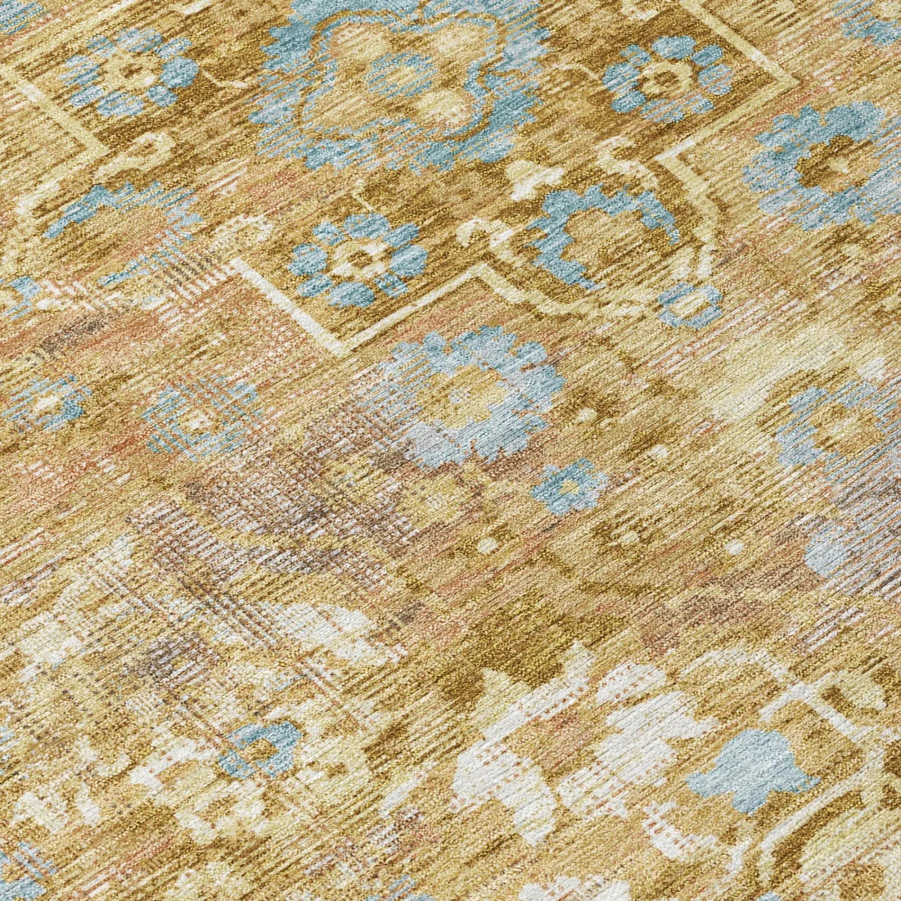 8' X 10' Gold And Copper Floral Medallion Washable Indoor Outdoor Area Rug Homeroots Outdoor