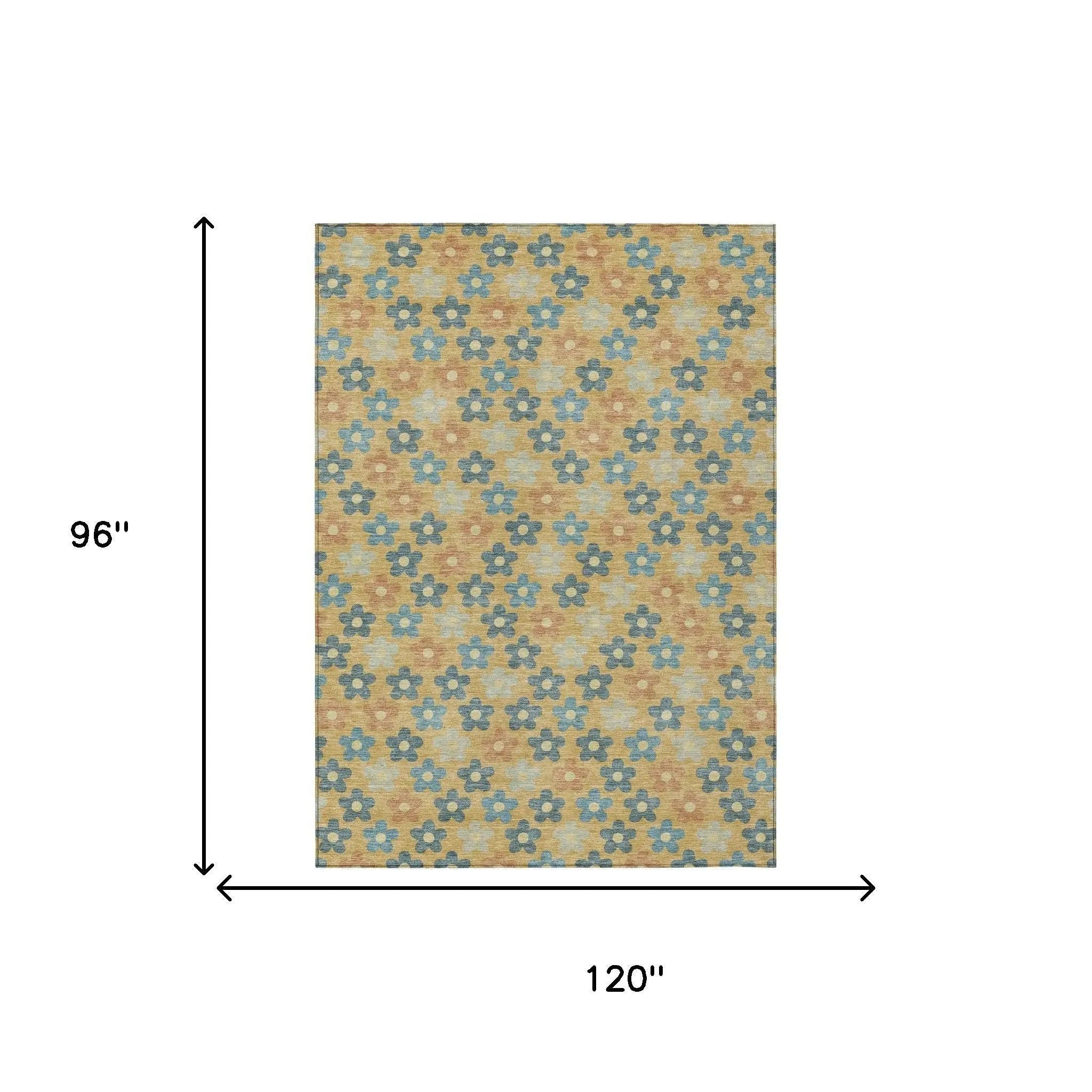 8' X 10' Gold And Copper Floral Washable Indoor Outdoor Area Rug Homeroots Outdoor