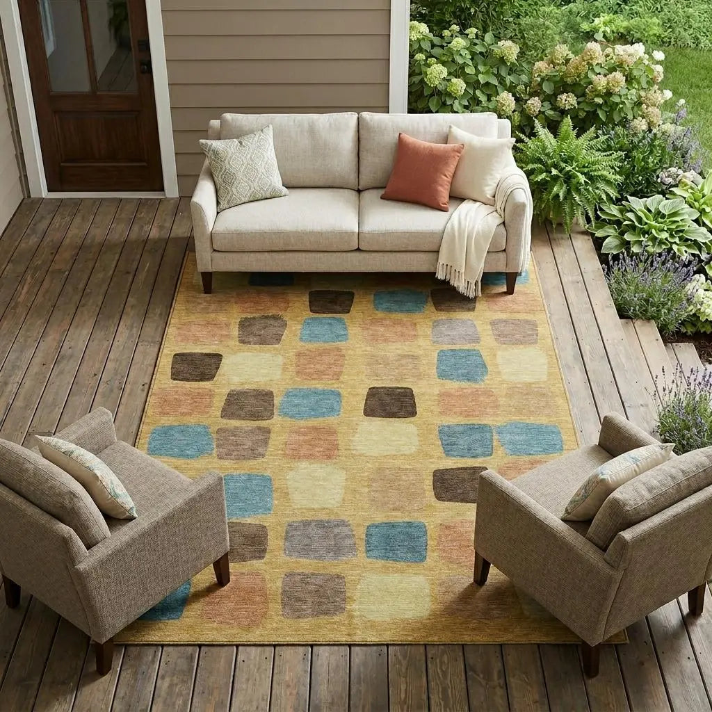 8' X 10' Gold And Copper Geometric Washable Indoor Outdoor Area Rug Homeroots Outdoor
