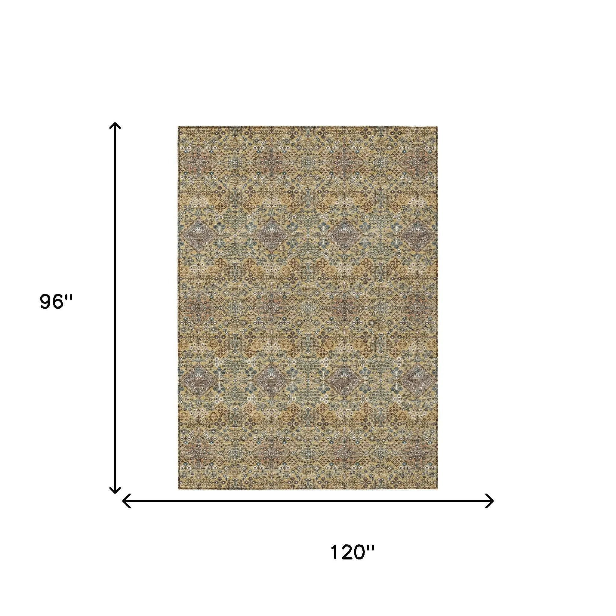 8' X 10' Gold And Copper Geometric Washable Indoor Outdoor Area Rug Homeroots Outdoor