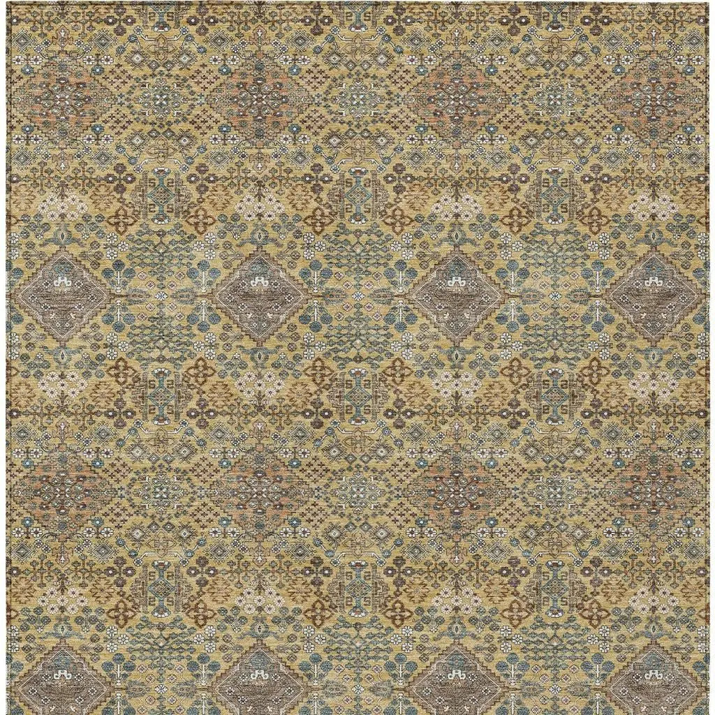 8' X 10' Gold And Copper Geometric Washable Indoor Outdoor Area Rug Homeroots Outdoor