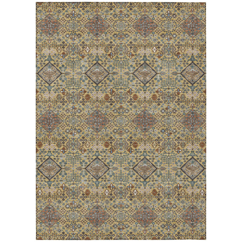 8' X 10' Gold And Copper Geometric Washable Indoor Outdoor Area Rug Homeroots Outdoor