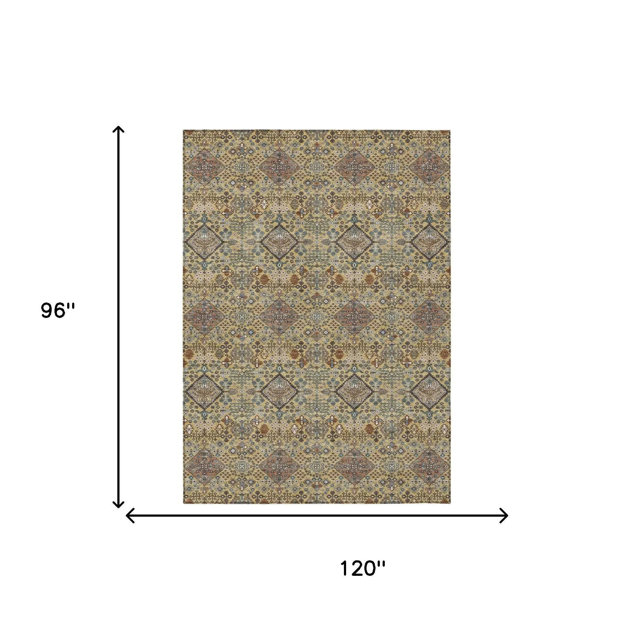 8' X 10' Gold And Copper Geometric Washable Indoor Outdoor Area Rug Homeroots Outdoor