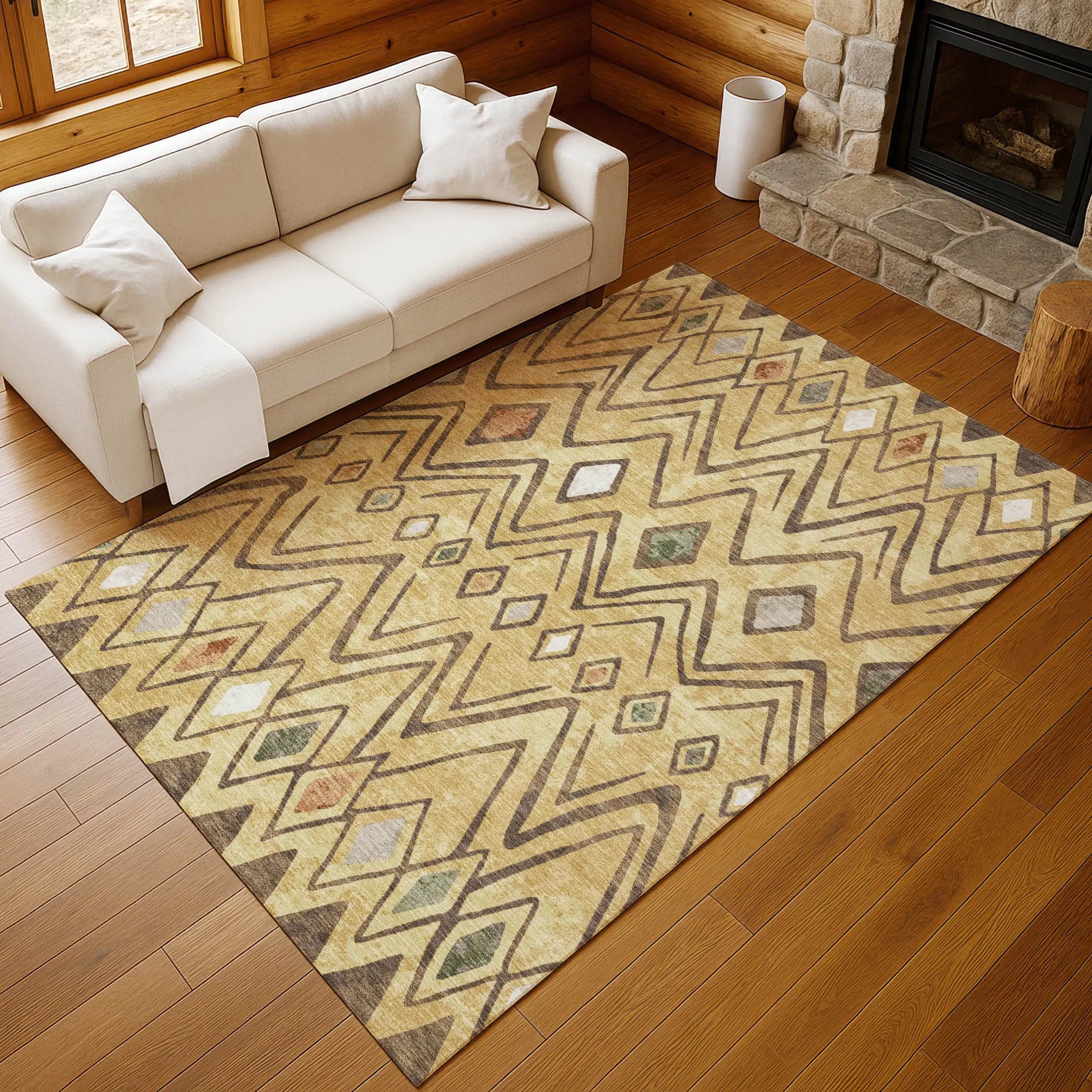 8' X 10' Gold And Green Geometric Washable Indoor Outdoor Area Rug Homeroots Outdoor