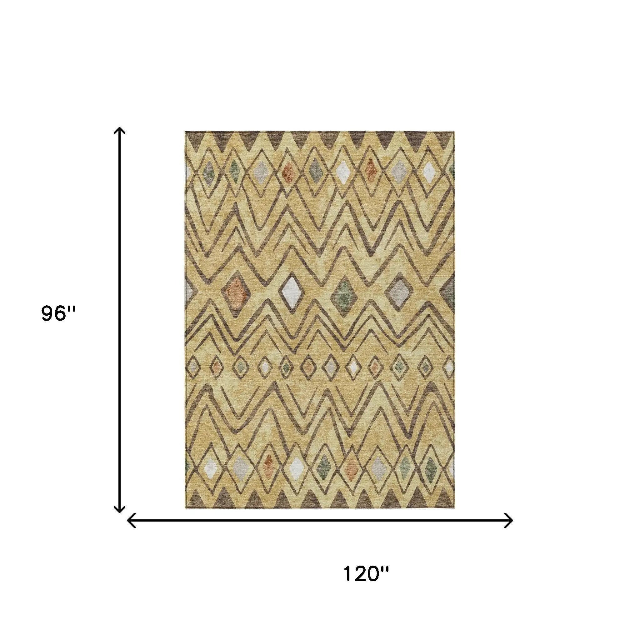8' X 10' Gold And Green Geometric Washable Indoor Outdoor Area Rug Homeroots Outdoor