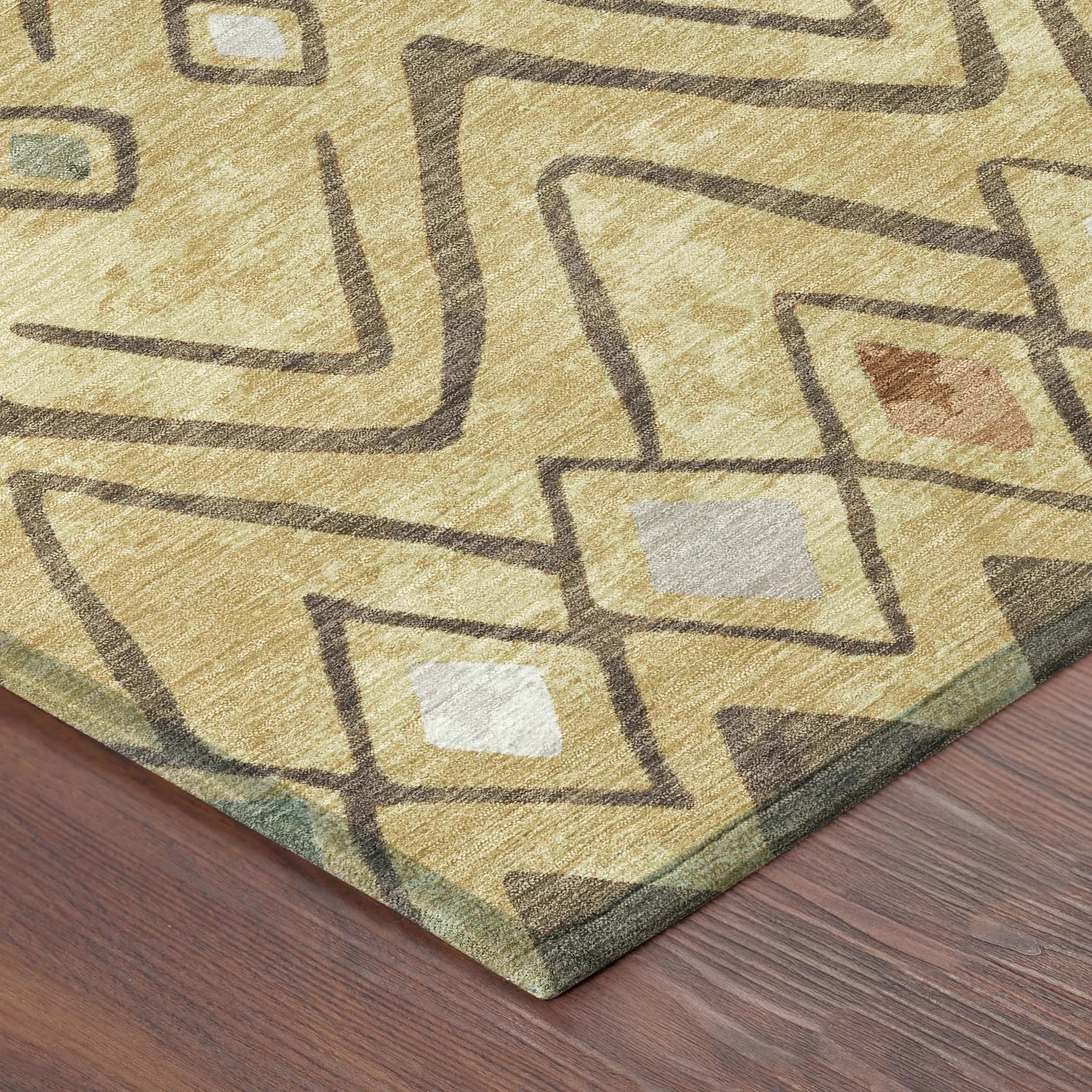 8' X 10' Gold And Green Geometric Washable Indoor Outdoor Area Rug Homeroots Outdoor