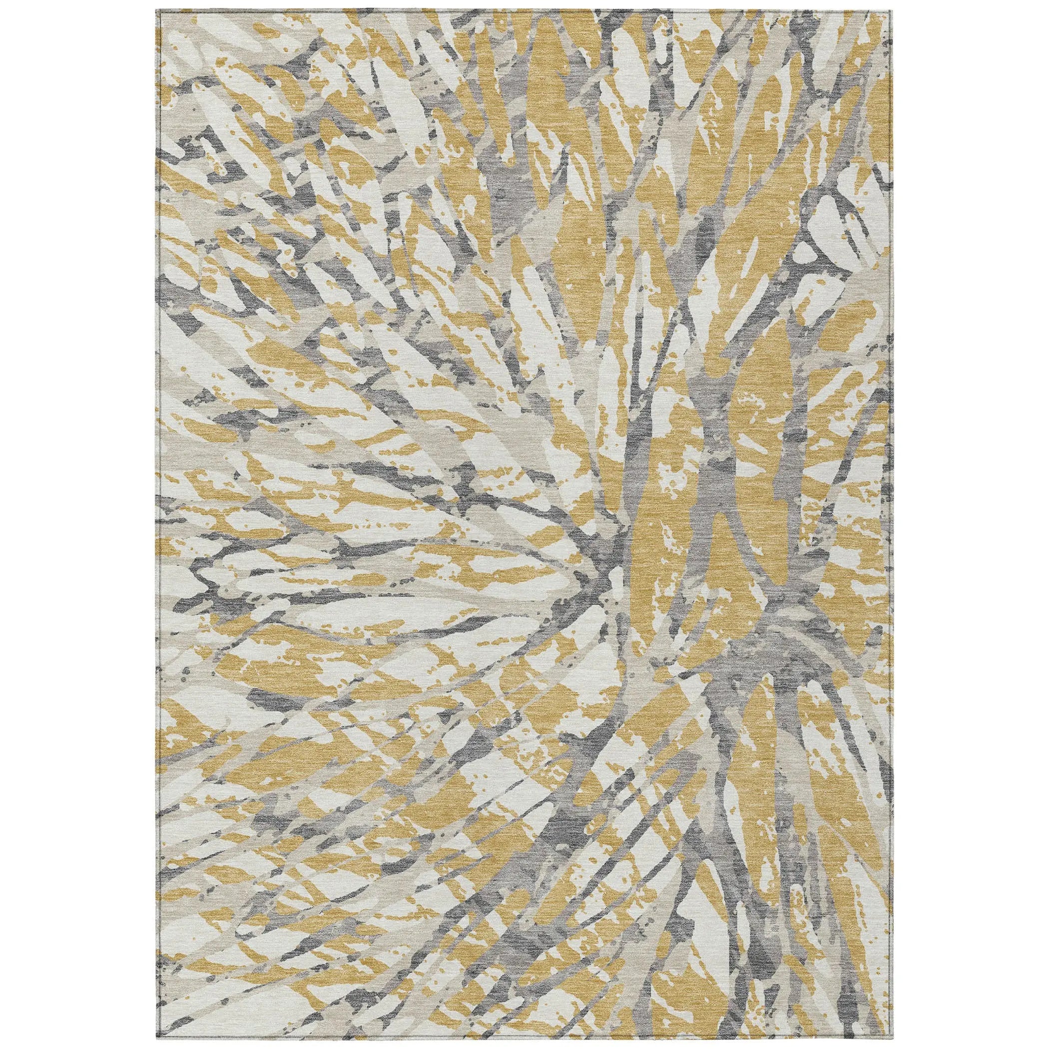 8' X 10' Gold And Ivory Abstract Washable Indoor Outdoor Area Rug Homeroots Outdoor