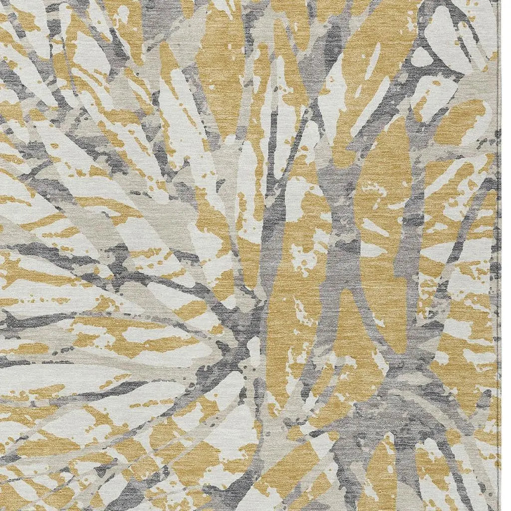 8' X 10' Gold And Ivory Abstract Washable Indoor Outdoor Area Rug Homeroots Outdoor