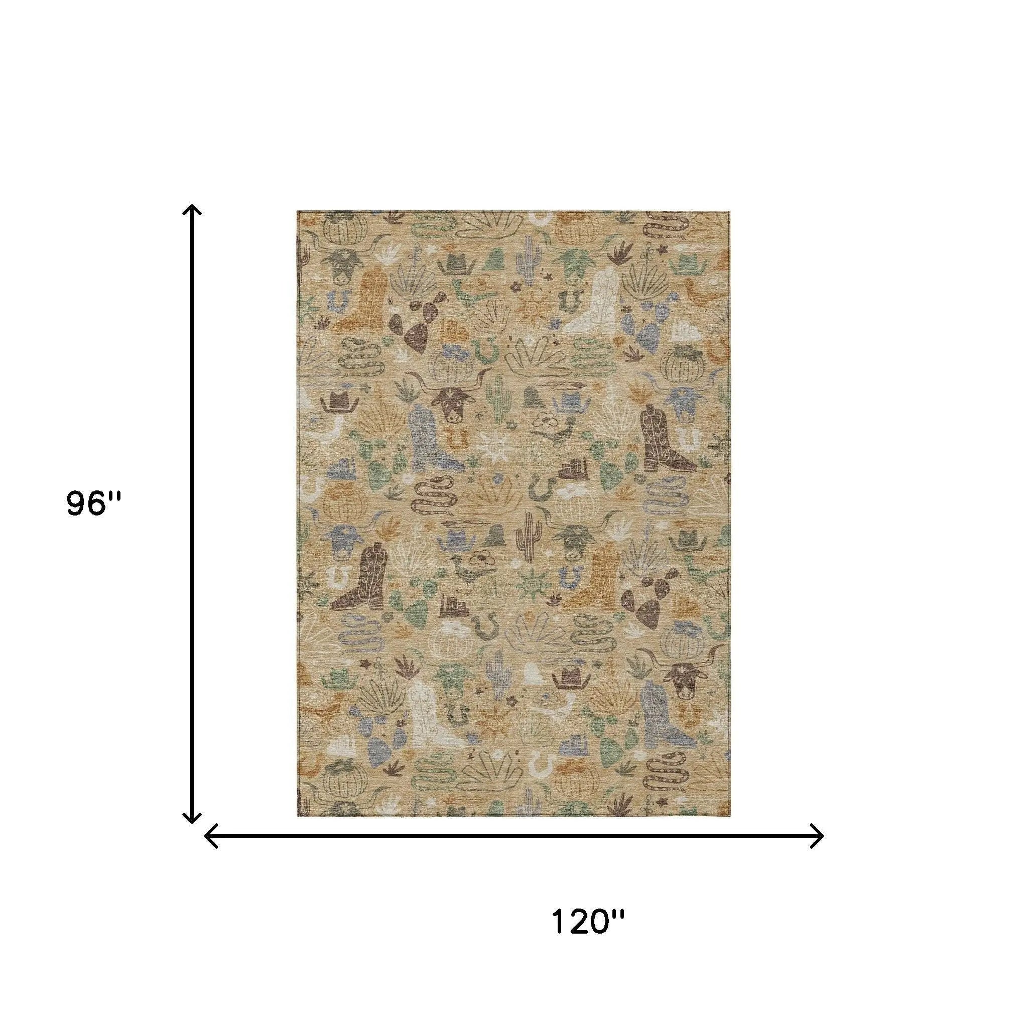 8' X 10' Gold And Ivory Cactus Washable Indoor Outdoor Area Rug Homeroots Outdoor