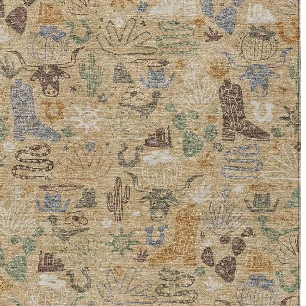8' X 10' Gold And Ivory Cactus Washable Indoor Outdoor Area Rug Homeroots Outdoor