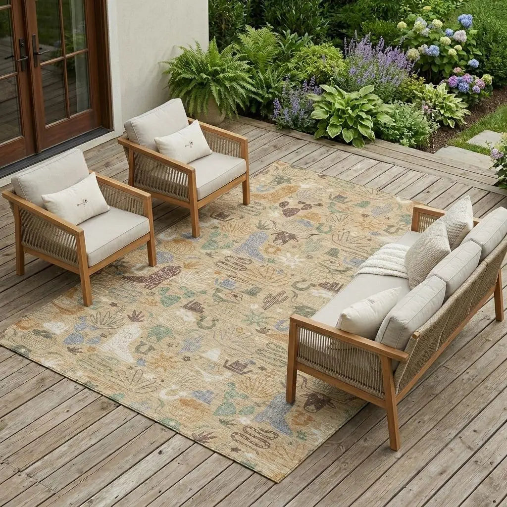 8' X 10' Gold And Ivory Cactus Washable Indoor Outdoor Area Rug Homeroots Outdoor