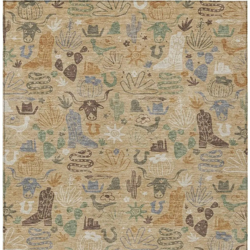 8' X 10' Gold And Ivory Cactus Washable Indoor Outdoor Area Rug Homeroots Outdoor