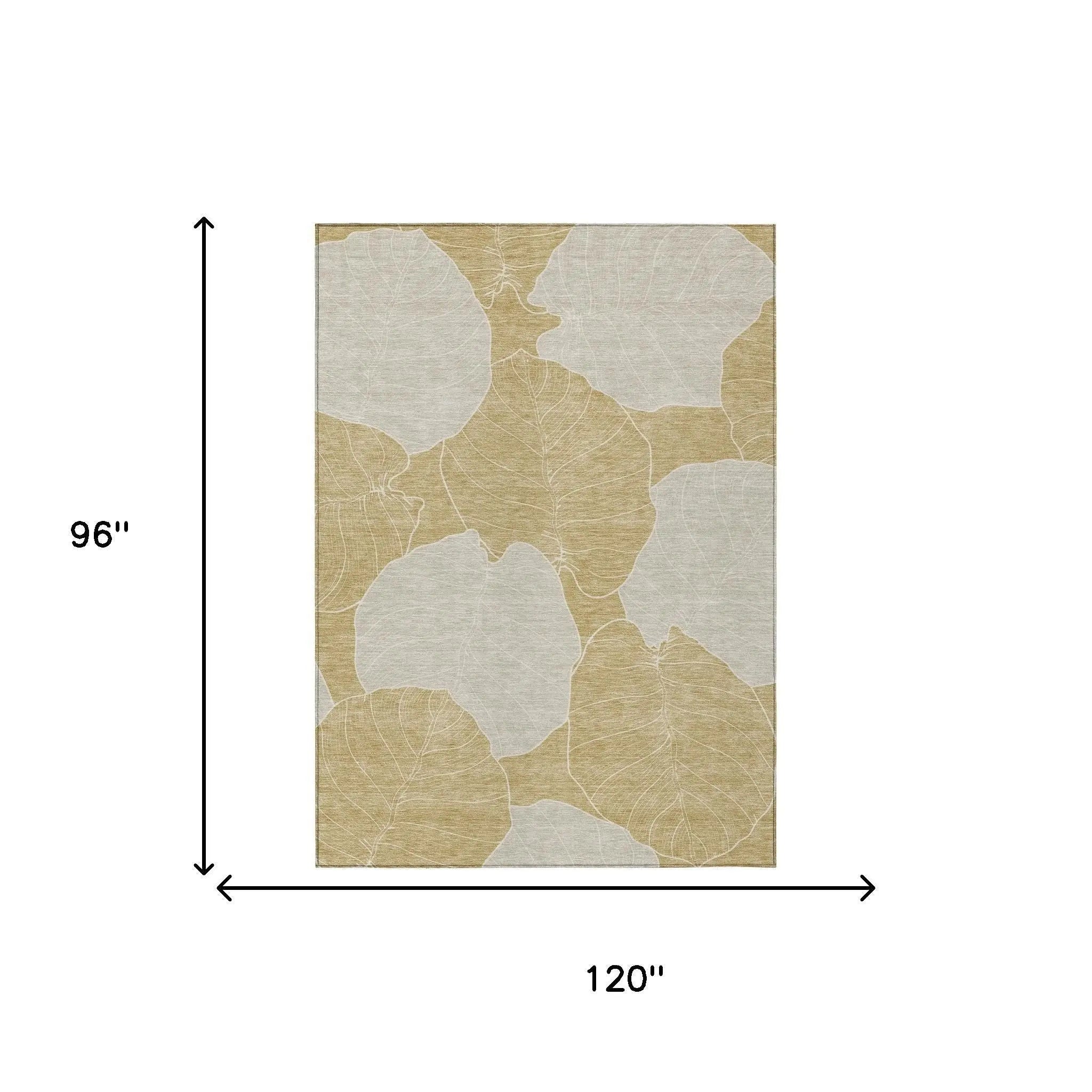 8' X 10' Gold And Ivory Floral Washable Indoor Outdoor Area Rug Homeroots Outdoor