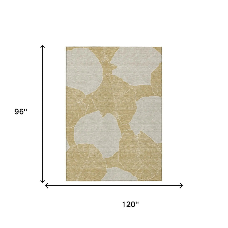 8' X 10' Gold And Ivory Floral Washable Indoor Outdoor Area Rug Homeroots Outdoor