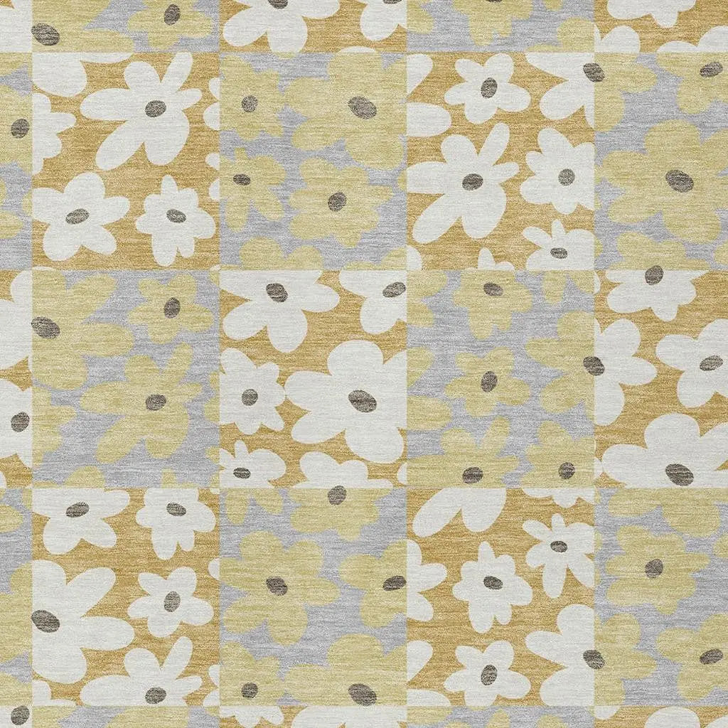 8' X 10' Gold And Ivory Floral Washable Indoor Outdoor Area Rug Homeroots Outdoor