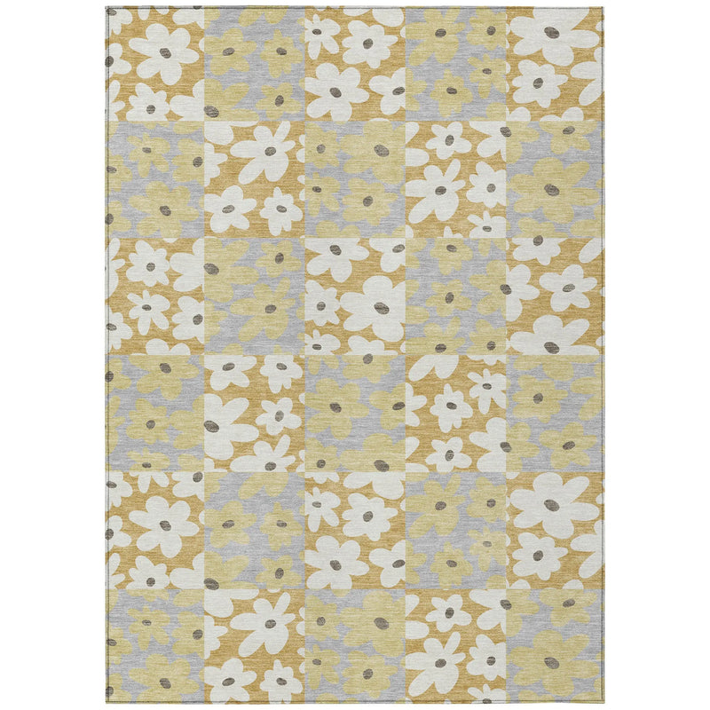 8' X 10' Gold And Ivory Floral Washable Indoor Outdoor Area Rug Homeroots Outdoor