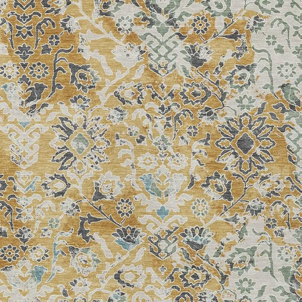 8' X 10' Gold And Ivory Geometric Washable Indoor Outdoor Area Rug Homeroots Outdoor
