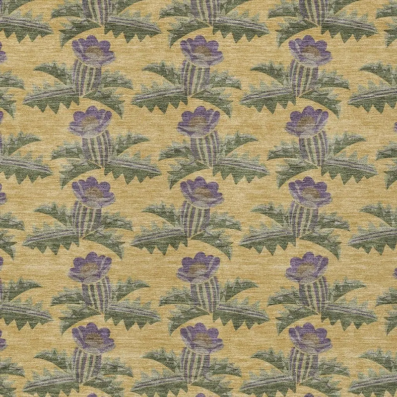 8' X 10' Gold And Khaki Floral Washable Indoor Outdoor Area Rug Homeroots Outdoor