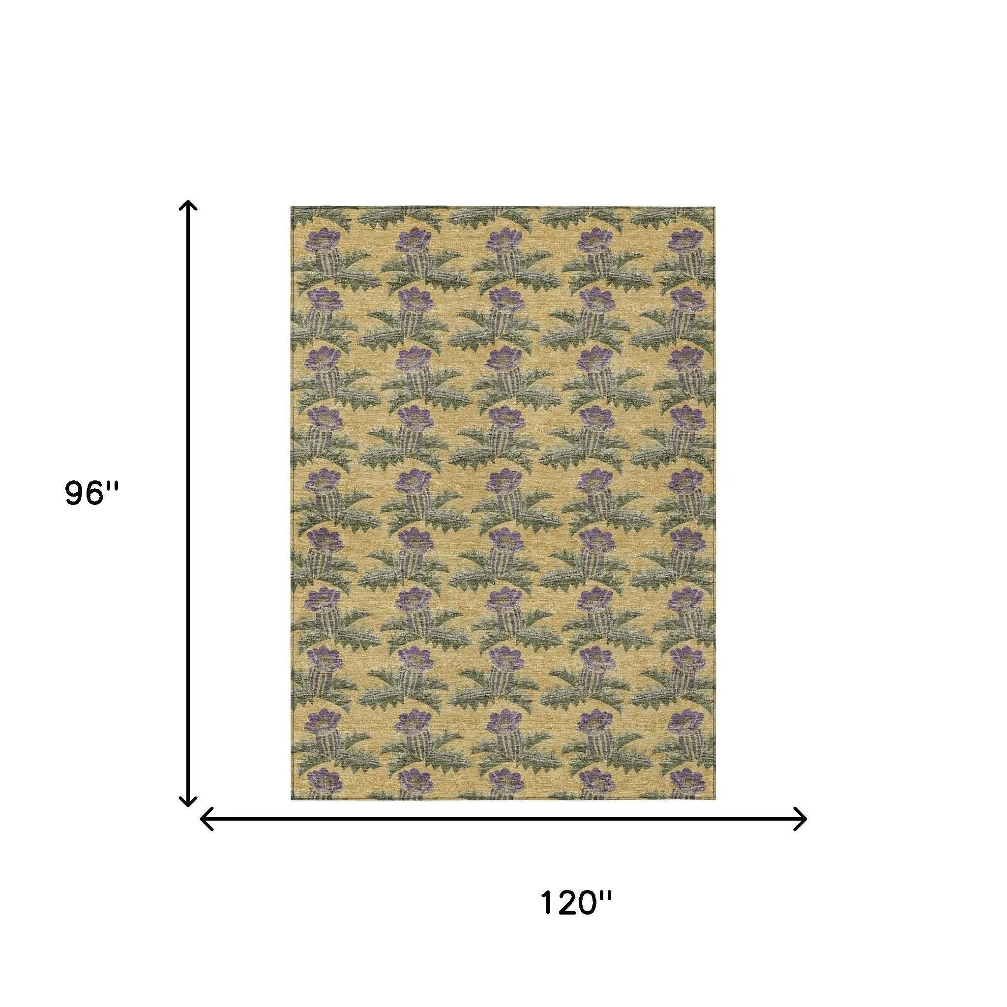 8' X 10' Gold And Khaki Floral Washable Indoor Outdoor Area Rug Homeroots Outdoor